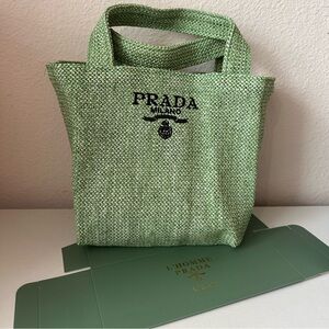 Prada GWP Green Woven Tote with Black Logo